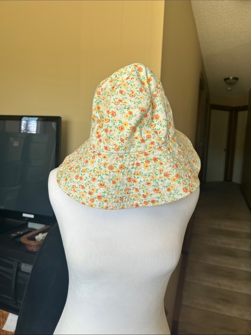 Billabong Time to Shine Floral Print Bucket Hat in Cream, Yellow, Orange, Green